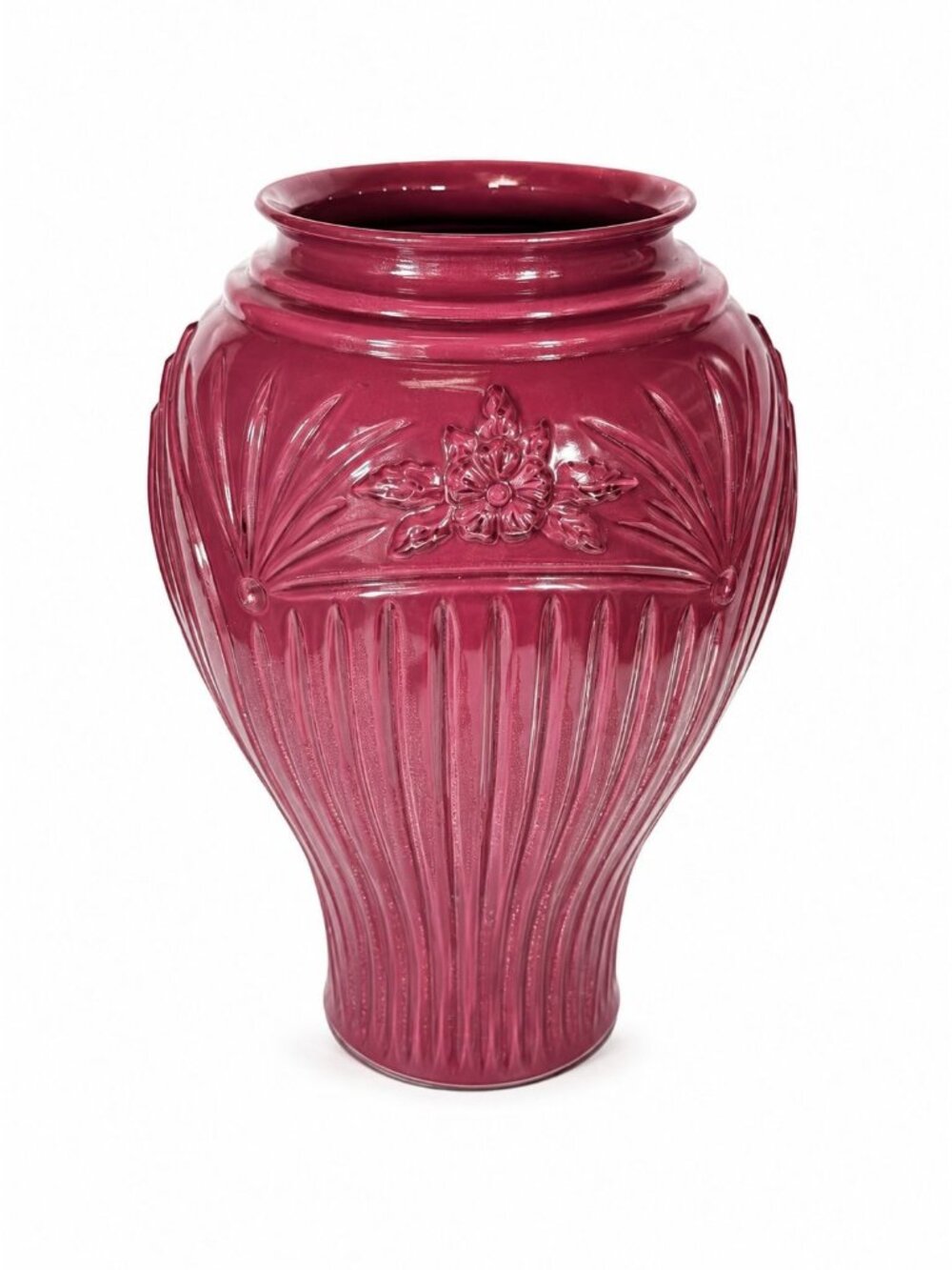 Tall Floor Vase Burgandy Maroon Anchor Hocking Cambridge Glassware Reverse Ename